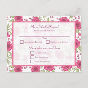 Bright Pink Rose Wedding RSVP Holiday Postcard