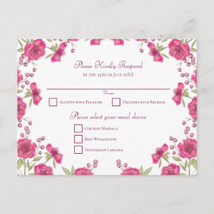 Bright Pink Rose Wedding RSVP Holiday Postcard