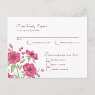 Bright Pink Rose Wedding RSVP Reply Holiday Postcard
