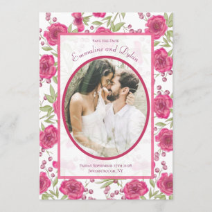 Bright Pink Rose Wedding Save the Date Invitation