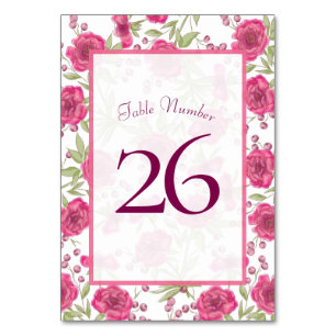 Bright Pink Rose Wedding Table Number