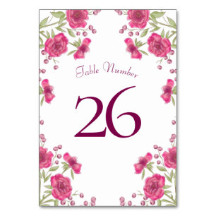 Bright Pink Rose Wedding Table Number