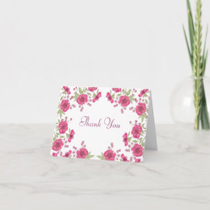 Bright Pink Rose Wedding Thank You Note Card
