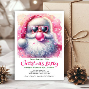 Bright pink santa chewing gum watercolor invite