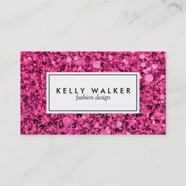 Bright pink sequin business card (Front)