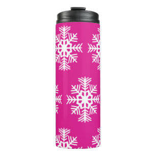 Bright Pink Snowflakes Thermal Coffee Tumbler