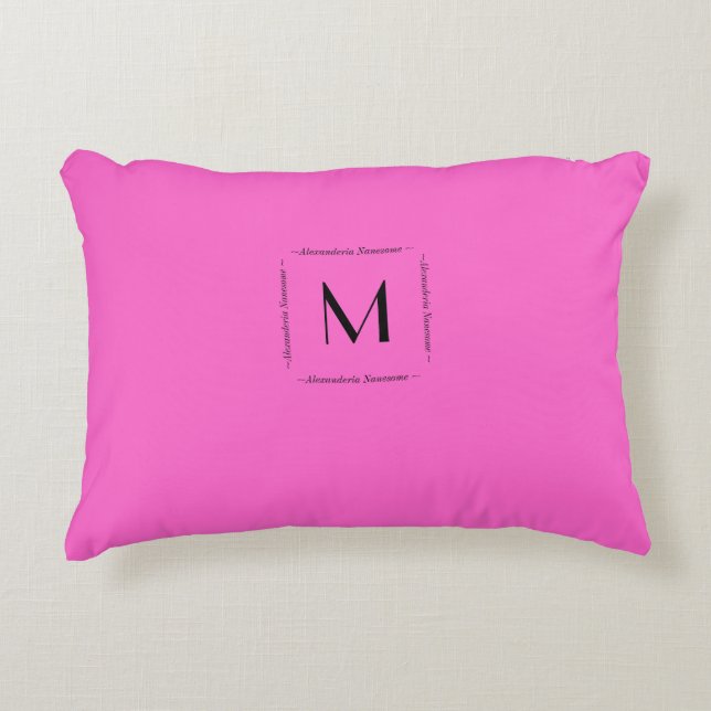 Bright Pink Solid colour Monogram Name Decorative Cushion (Front)