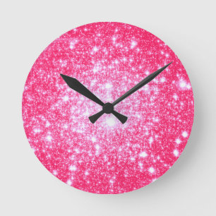 Bright Pink Stars Round Clock