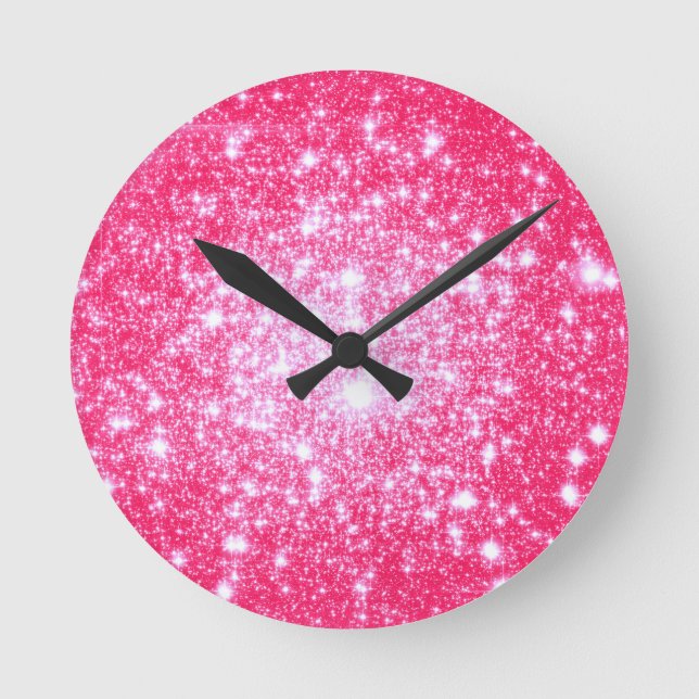 Bright Pink Stars Round Clock (Front)
