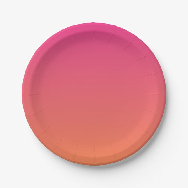 Bright Pink to Orange Gradient Solid Paper Plate (Front)