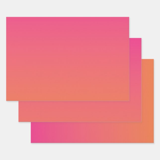 Bright Pink to Orange Gradient Solid Wrapping Paper Sheet (Set)