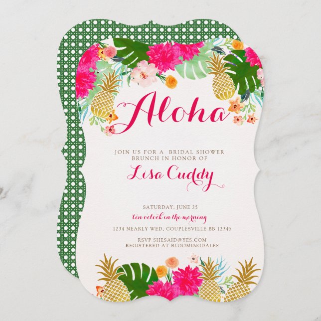 Bright Pink Tropical Bridal Shower Invitation (Front/Back)
