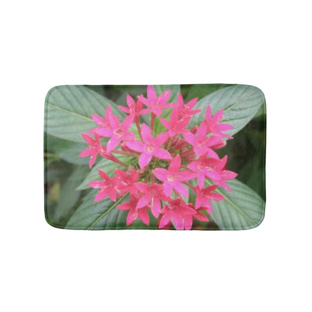 Bright Pink Tropical Flowers Bath Mat (Front)