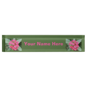 Bright Pink Tropical Flowers Custom Desk Plate