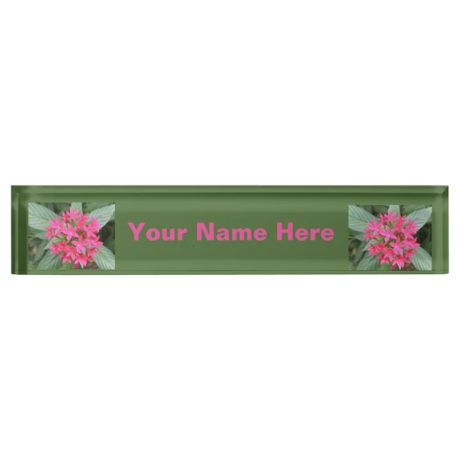 Bright Pink Tropical Flowers Custom Desk Plate (Front)