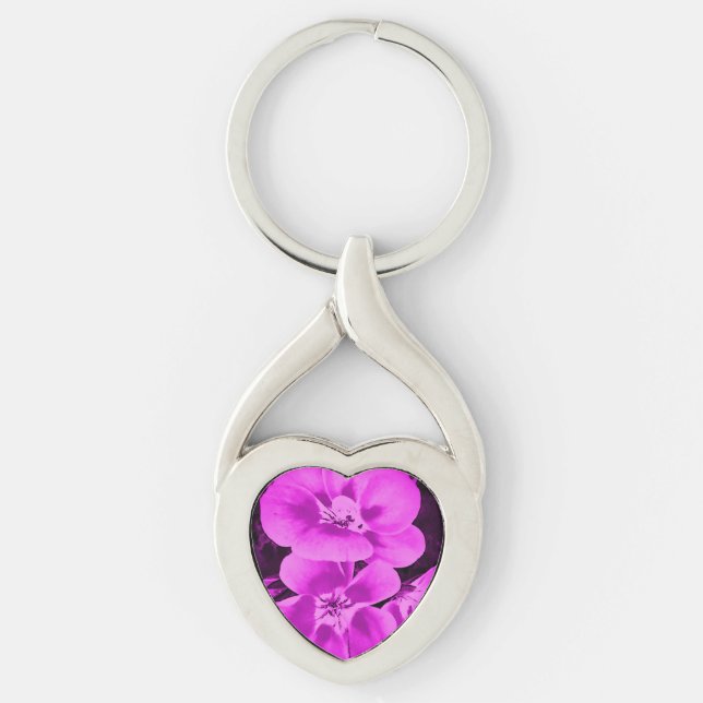 Bright Pink Tropical Flowers Key Ring (Front)