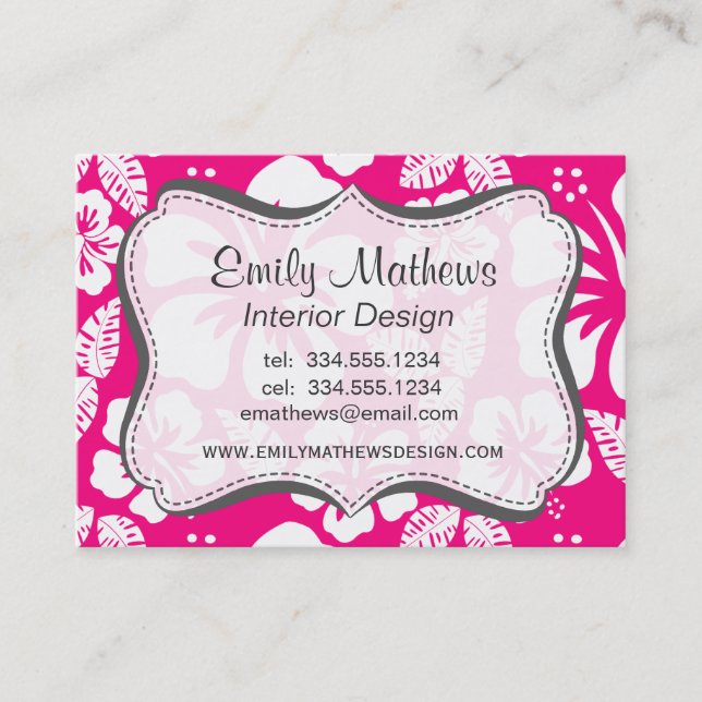 Bright Pink Tropical Hibiscus Flowers Business Card (Front)