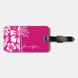 Bright Pink Tropical Hibiscus Luggage Tag