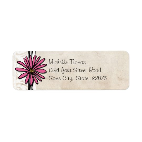 Bright Pink Vintage Daisy Wedding Address Return Address Label