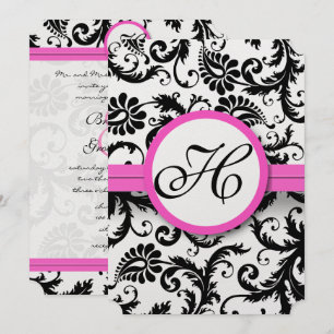 Bright Pink Vintage Damask Swirl Wedding Invitates Invitation