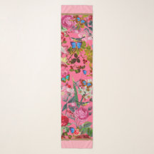 Bright Pink Vintage Rose Garden Chiffon