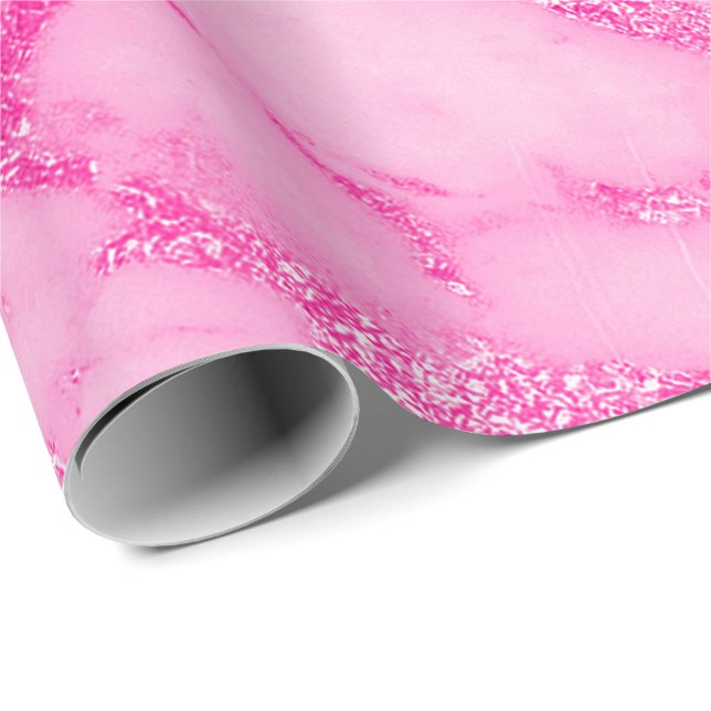 Bright Pink  Vivid Rose White Marble Metallic Wrapping Paper (Roll Corner)