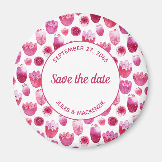 Bright Pink Watercolor Blossom Save the Date Magnet