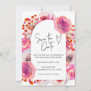 Bright Pink Watercolor Floral Arch Save the Date