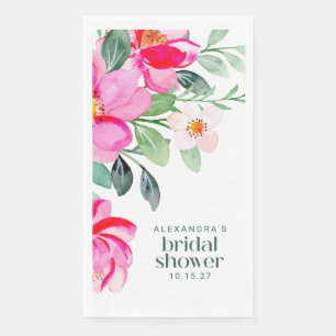 Bright Pink Watercolor Floral Bridal Shower Custom Napkin