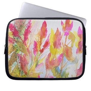 Bright Pink Watercolor Floral Design Laptop Sleeve
