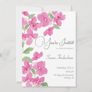 Bright Pink Watercolor Floral Invitation