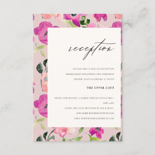 Bright Pink Watercolor Floral Wedding Reception Enclosure Card