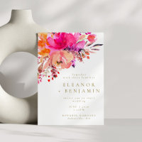 Bright Pink Watercolor Floral Wedding White