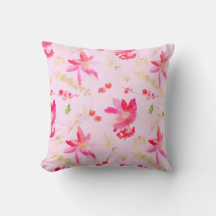 Bright Pink Watercolor Flowers Cushion