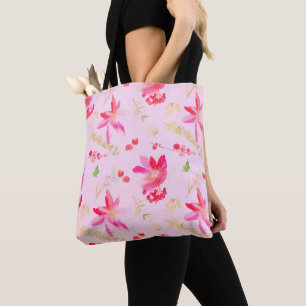 Bright Pink Watercolor Flowers Tote Bag