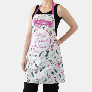 Bright & Pink Watercolor Greenery Holiday Baking Apron