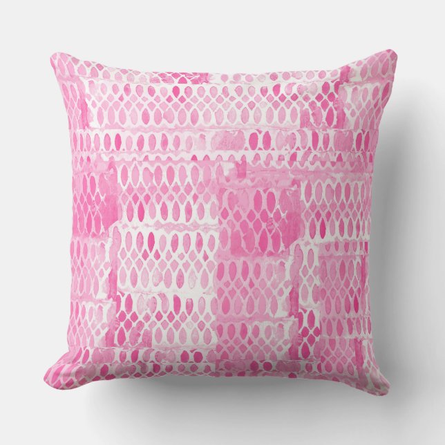 Bright Pink Watercolor Lace Pattern for Girls Cushion (Front)