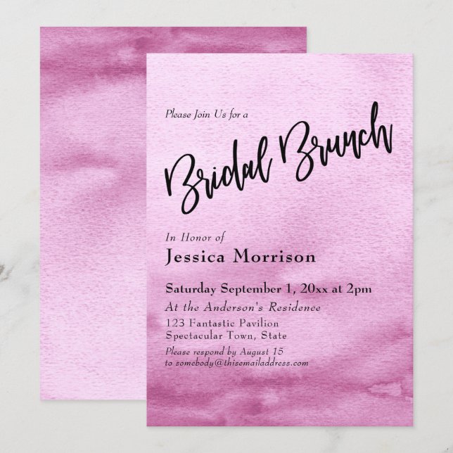 Bright Pink Watercolor Ombre Bridal Brunch Invitation (Front/Back)