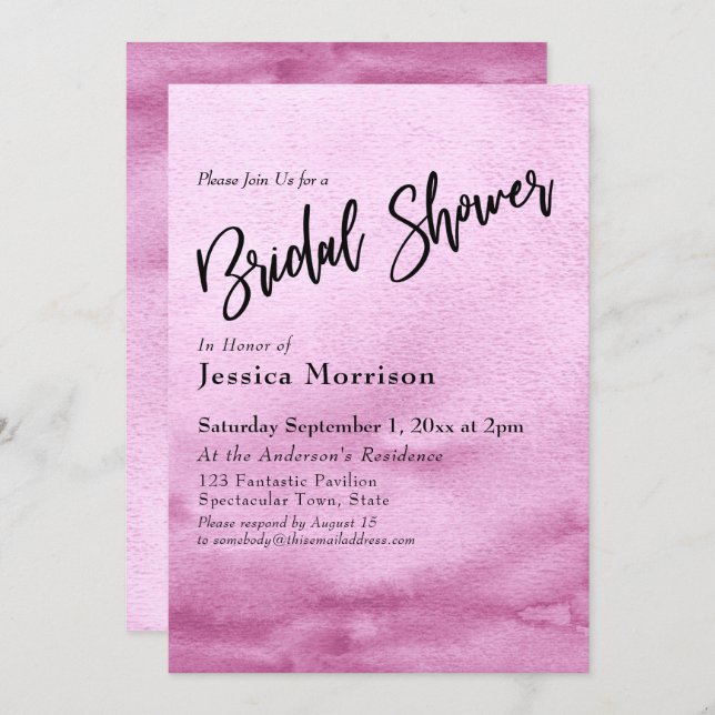 Bright Pink Watercolor Ombre Bridal Shower Invitation (Front/Back)