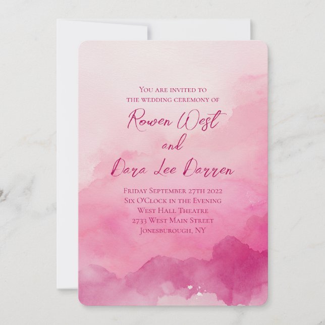 Bright Pink Watercolor Ombre Painting Wedding Invitation (Front)