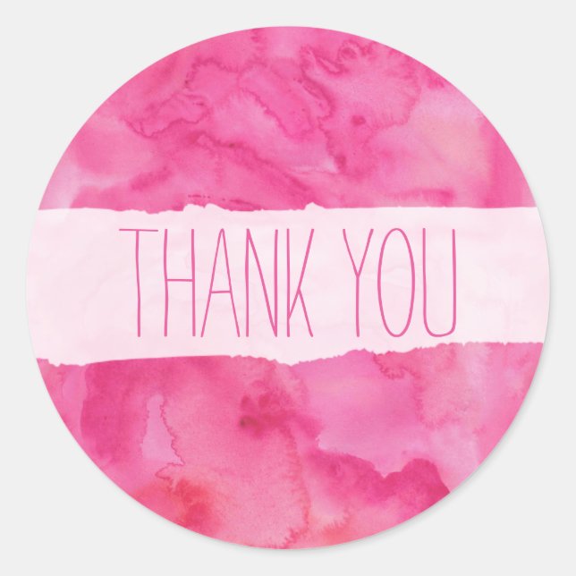 Bright Pink Watercolor Thank You Sticker (Front)