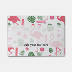 Bright pink watercolor tropical flamingo floral post-it notes