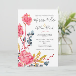 Bright Pink Watercolour Floral  Invitation