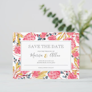 Bright Pink Watercolour Floral Pattern Save The Date