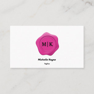 Bright Pink Wax Seal on Black & White Business Card