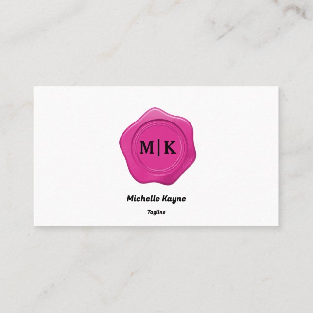 Bright Pink Wax Seal on Black & White Business Card (Front)