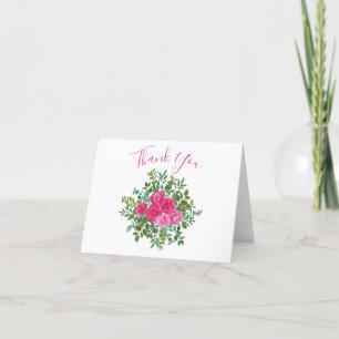 Bright Pink Wedding Roses Floral Modern Thank You Card