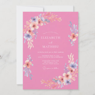 Bright Pink Whimsical Blossom Wedding Invitation