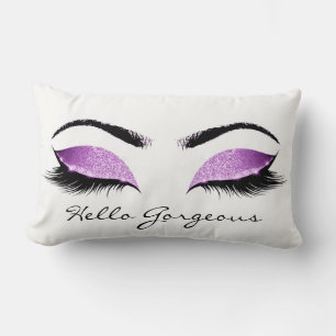 Bright Pink White Makeup Lashes Hello Gorgeous Lumbar Cushion