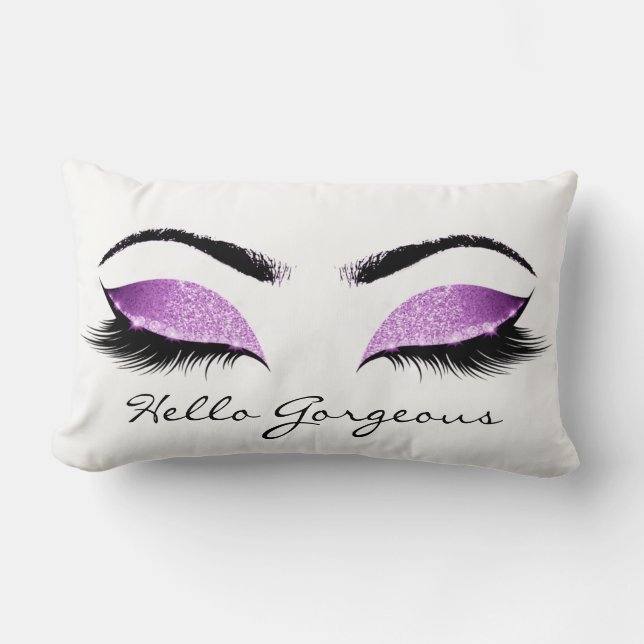 Bright Pink White Makeup Lashes Hello Gorgeous Lumbar Cushion (Front)